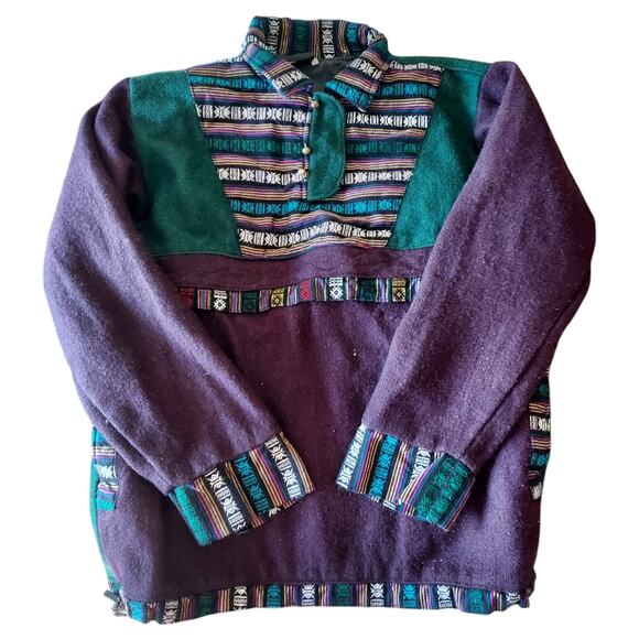 Ganesh Himal Wool Nepalese Geometric Trim Heavyweight Pullover Jacket Unisex - Picture 9 of 9